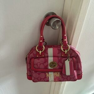Coach Pink and White Signature Satchel
